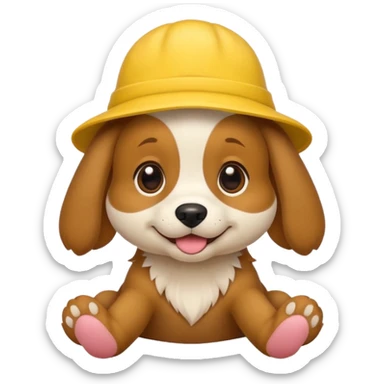 puppy dog with hat yellow sticker