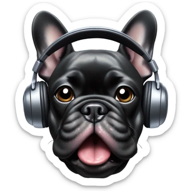 Tongue in Black Brindle French bulldog wearing headphones sticker