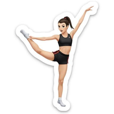 Melanie chisholm with a dark brown high ponytail wearing athletic attire doing a high kick sticker
