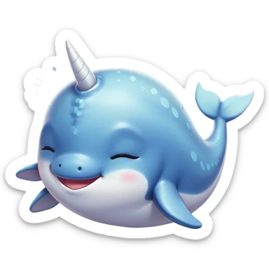 Meme-Worthy cute Sleeping Narwhal Portrait Emoji, Head resting peacefully with a contented smile, showcasing a luxuriously smooth form with a gentle tusk accent, eyes closed in a serene slumber, Simplified yet hilariously adorable features, highly detailed, glowing with a soft, drowsy glow, high shine, relaxed and utterly lovable, stylized with an air of playful laziness, bright and heartwarming, soft glowing outline, capturing the essence of a comically sleepy sea unicorn that feels destined to become the next viral sensation of adorable rest! sticker