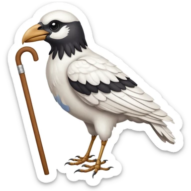 a white crow with a cane sticker