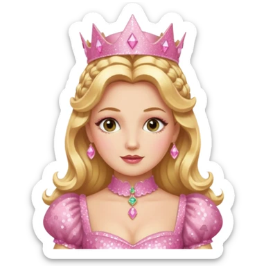 Glinda from the Wizard of Oz with golden blonde hair, pink sequin outfit sticker