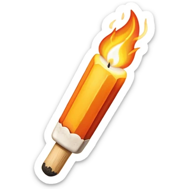 a lit matchstick with a flame sticker