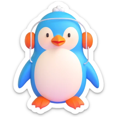blue penguin winter hat with ear flaps sticker