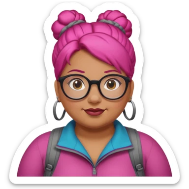 climber fat woman with dark pink bun hair and glassess sticker