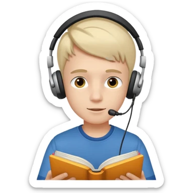 a boy wearing earphone and read book sticker