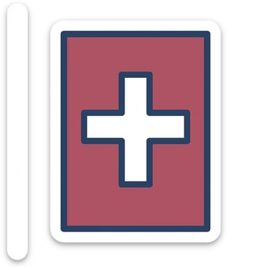 maroon rectangle with a white cross in the middle, flat style sticker