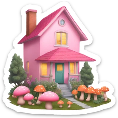 Pastel pink house with mushrooms sticker