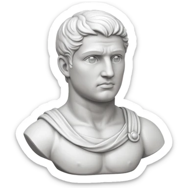 white classical roman bust, hunky, white stone face,  white stone, no other colours than white sticker