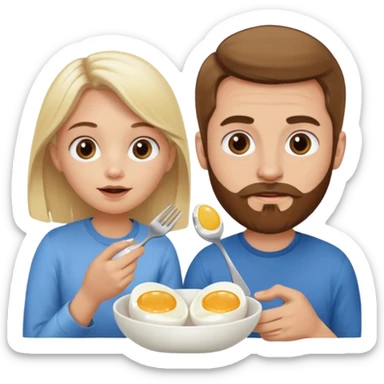 White blonde girl and white man with brown hair and brown facial hair eating eggs  sticker