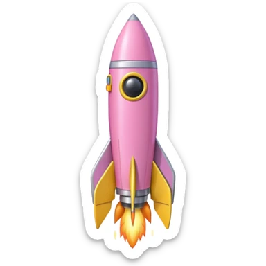 A single rocket, colored in pastel pink and yellow, glossy and smooth, cartoonish, vibrant colors, high detail, simple and cute design, isolated on white background, centered composition

 sticker