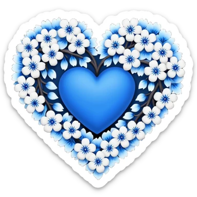 goth  sakura heart, heart made of white sakura petals with blue accents, remove background sticker