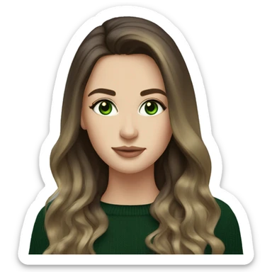 Brunette balayage long hair white woman green eyes black sweater sticker