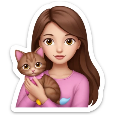 Pretty girl long hair Brown makeup pink kitten sticker
