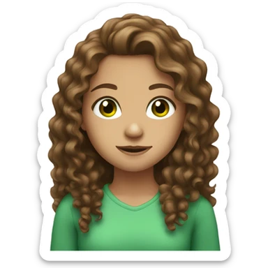girl with long brown curly hair and green eyes sticker
