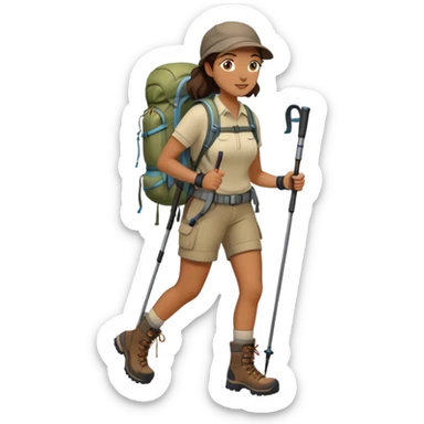 female hiker with backpack and hiking poles sticker