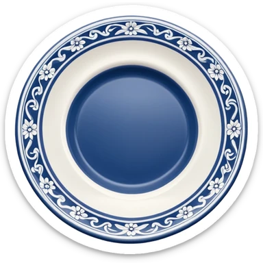 create me an image of ceramic plate in perspective view. with some white embossed ornament on sides. make the plate in perspective view. sticker