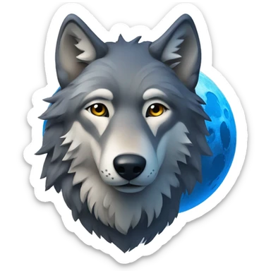wolf looking at a blue moon sticker
