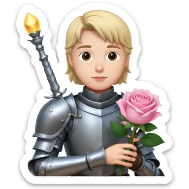 A knight in armor holding a light pink rose  sticker