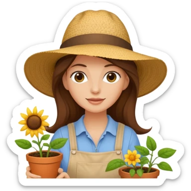 waves long brown hair white  woman Gardening sticker