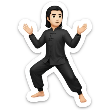 homme au cheveux long qui pratique le qi gong, en habits noirs ou blancs, qui pousse la montagne sticker