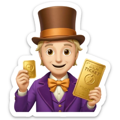Wonka con un golden ticket sticker