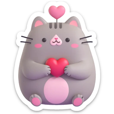 Pusheen the cat with heart eyes, 3D, blushing, adorable sticker