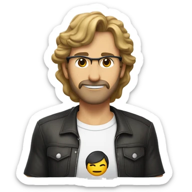 Persona de 50 años con el pelo castaño y liso con una camiseta que tenga el logotipo de la página de neoknow.es sticker