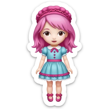 Isolated detaile illustration incredibly raspberry torte doll figurine full body with pink hair and a raspberry hairband sticker