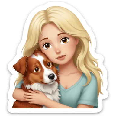 RED merle Australian shepherd dog cuddling blonde girl sticker