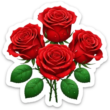 Realistic blood red roses, full bouquet,  dew drops, high definition sticker