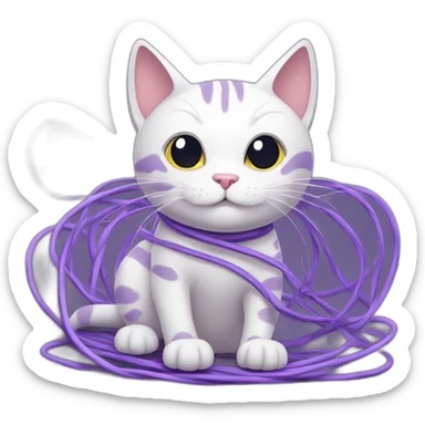 purple anime cat tangled up in wires and cables sticker