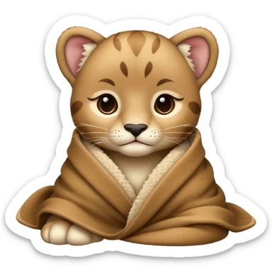 Cozy puma cub in blanket sticker