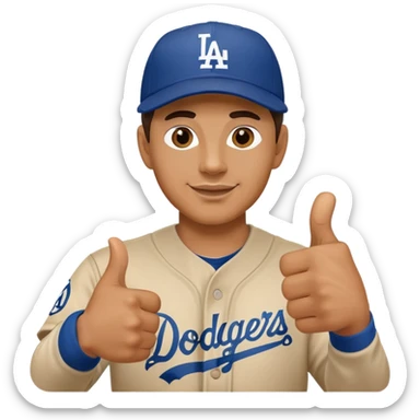 man wearing a Dodgers baseball hat giving a thumbs up sticker