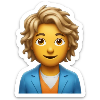 Un mec bronzée, avec des cheveux bleu et orange moutard. Sur la joue des symboles doré. Des cornes de bélier orange moutard sticker