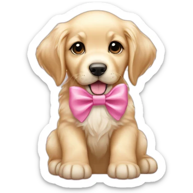 English cream Golden retriever puppy wearing small pink hair bow sticker