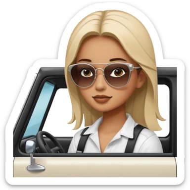 make the jeep white color, show a 45 degree angle and the girl giving a side look sticker