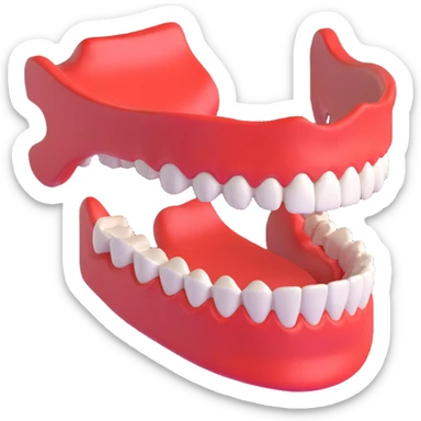 A human jawbone model in a 3D cartoon style, with exaggerated features for a playful look. sticker