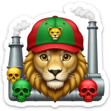 Create a power station with a rasta cap on with red gold green grafite of a lion and skulls with Fred the fossibot written on it sticker