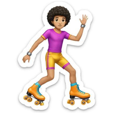 man afro hair disco clothe and roller skate sticker