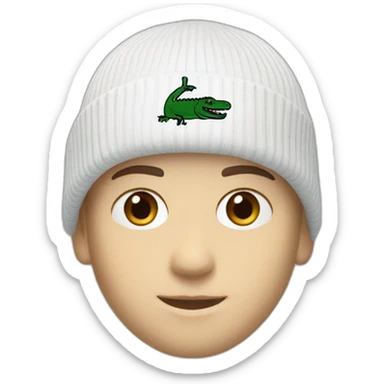 white boy using lacoste beanie with lacoste sticker