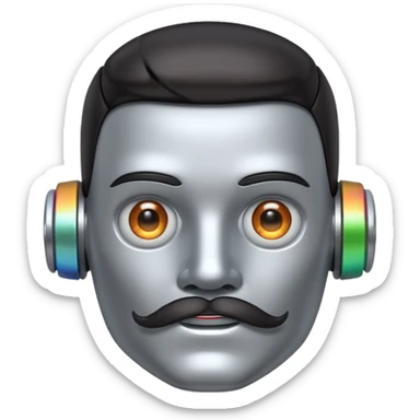 robot with dark hair with mustache more metalic sticker