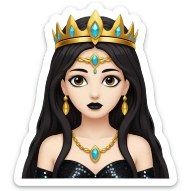 Libera, Goddess of Death from Gods and Goddesses with long dark brown hair, black sequin outfit sticker