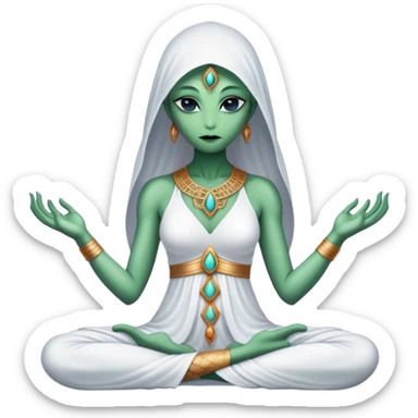 a Reptilian alien woman,in meditation, white dress like a priestess sticker