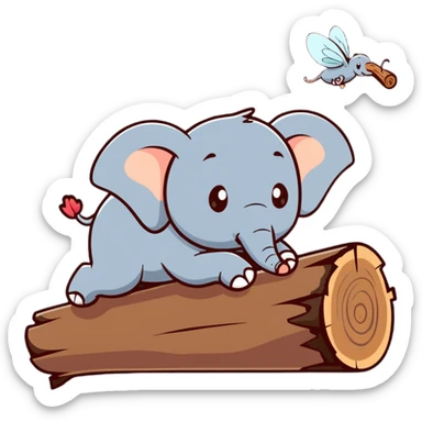 An elephant fly gnawing a log like a beaver sticker