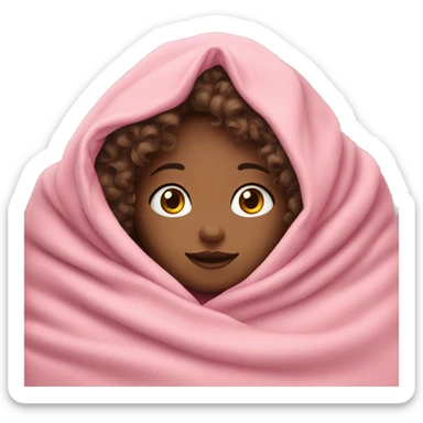 girl with curly hair and fair skin cozied in a pink blanket sticker
