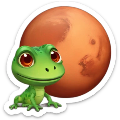 planet Mars with a cartoon thinking lizard face sticker