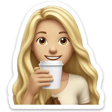 Long haired blonde girl drinking a cup of coffee smiling  sticker