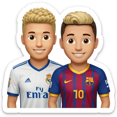 Prime noodle hair ronaldo and prime 2012 messi Smiling in one Photo and make it realistic Ronaldo wearing Number 7 With Madrid and Messi wearing number 10 with barca  sticker