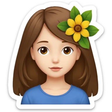 Ein braunhaariges Mädchen (glatte Haare ) mit einen Blume hinter dem ohr lange haare zur Seite kuckend Blume hinter dem rechten Ohr so das man es sieht zur Seite schauend sticker